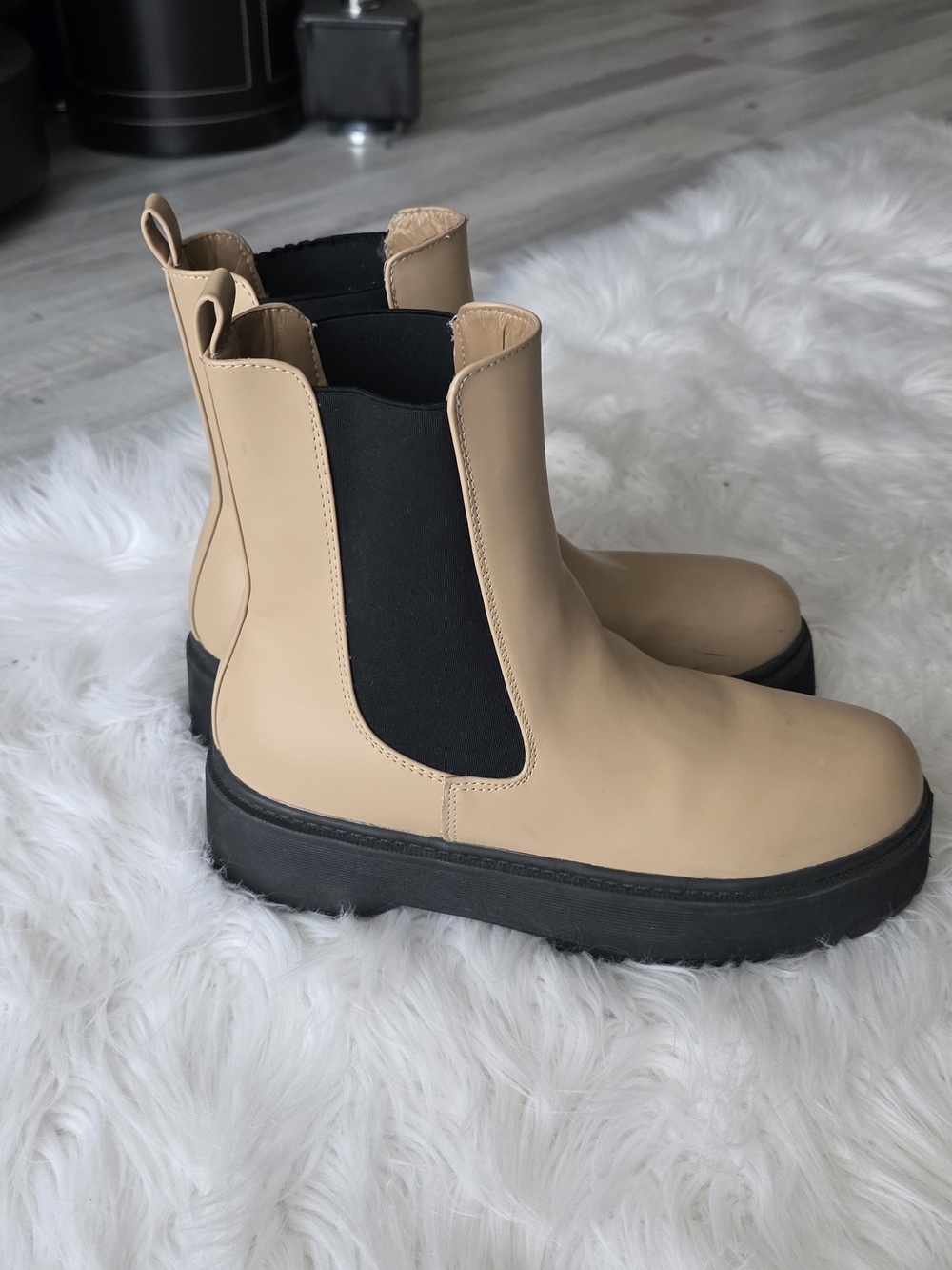 MIA Tan Chelsea Platform Booties with Black Elastic